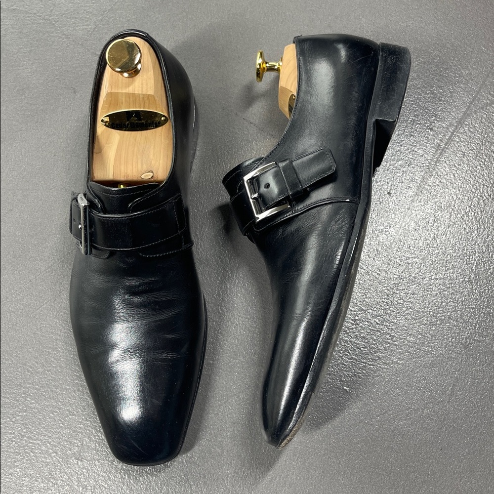 Prada Black Leather Single Monk Strap Oxfords Mens Dress Shoes Leather Size 6 - Picture 2 of 10